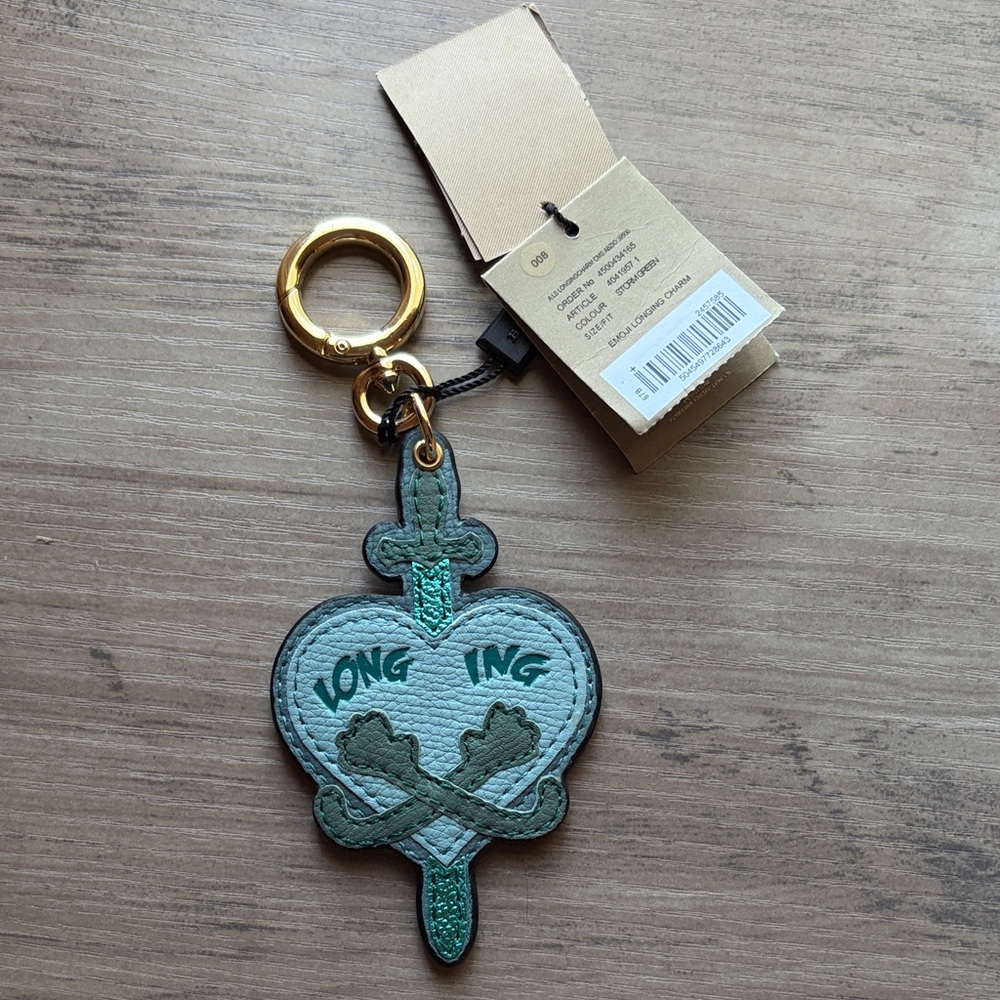 NWT Burberry Emoji Longing Charm in storm green